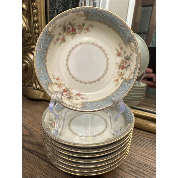 Noritake Bluedawn 622 Fruit Bowls – Blue Floral Gold Trim – Set of 8 - Picture 1 of 4